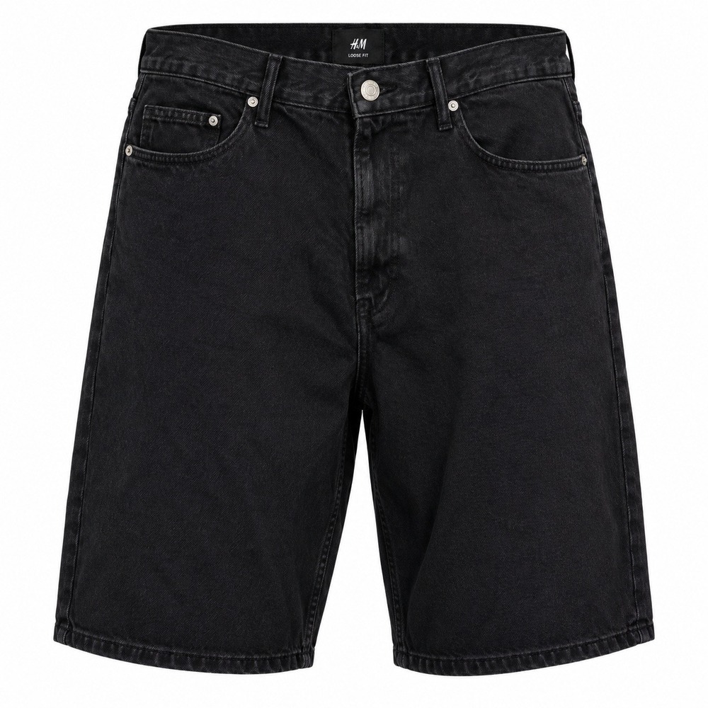 H&M Baggy Denim Shorts Mens 36 Washed Black Relaxed Fit New With Tags